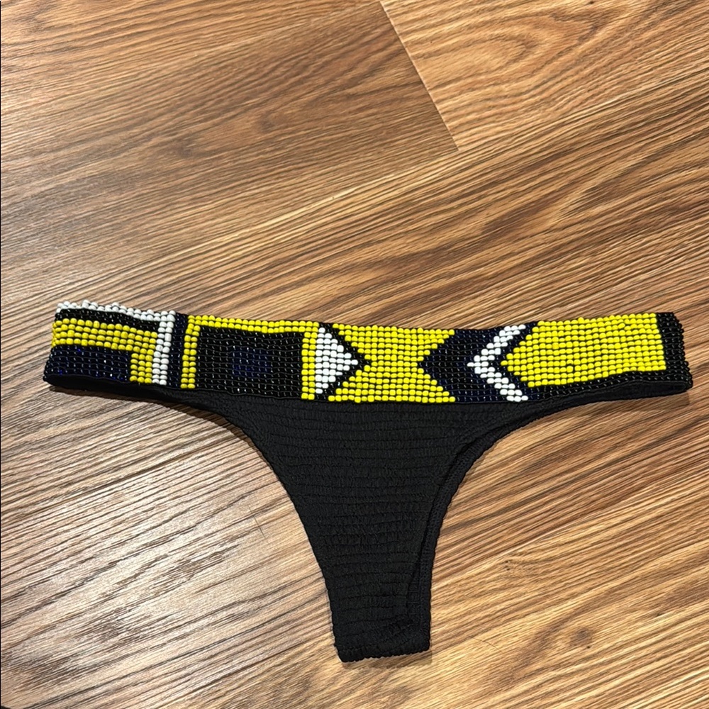 Handcrafted Beaded Black and Yellow Bikini Bottom